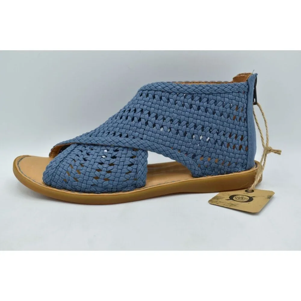 Born Womens Size 7 Iwa Mac Blue Zip Open Toe Sandals Shoes - Picture 11 of 13
